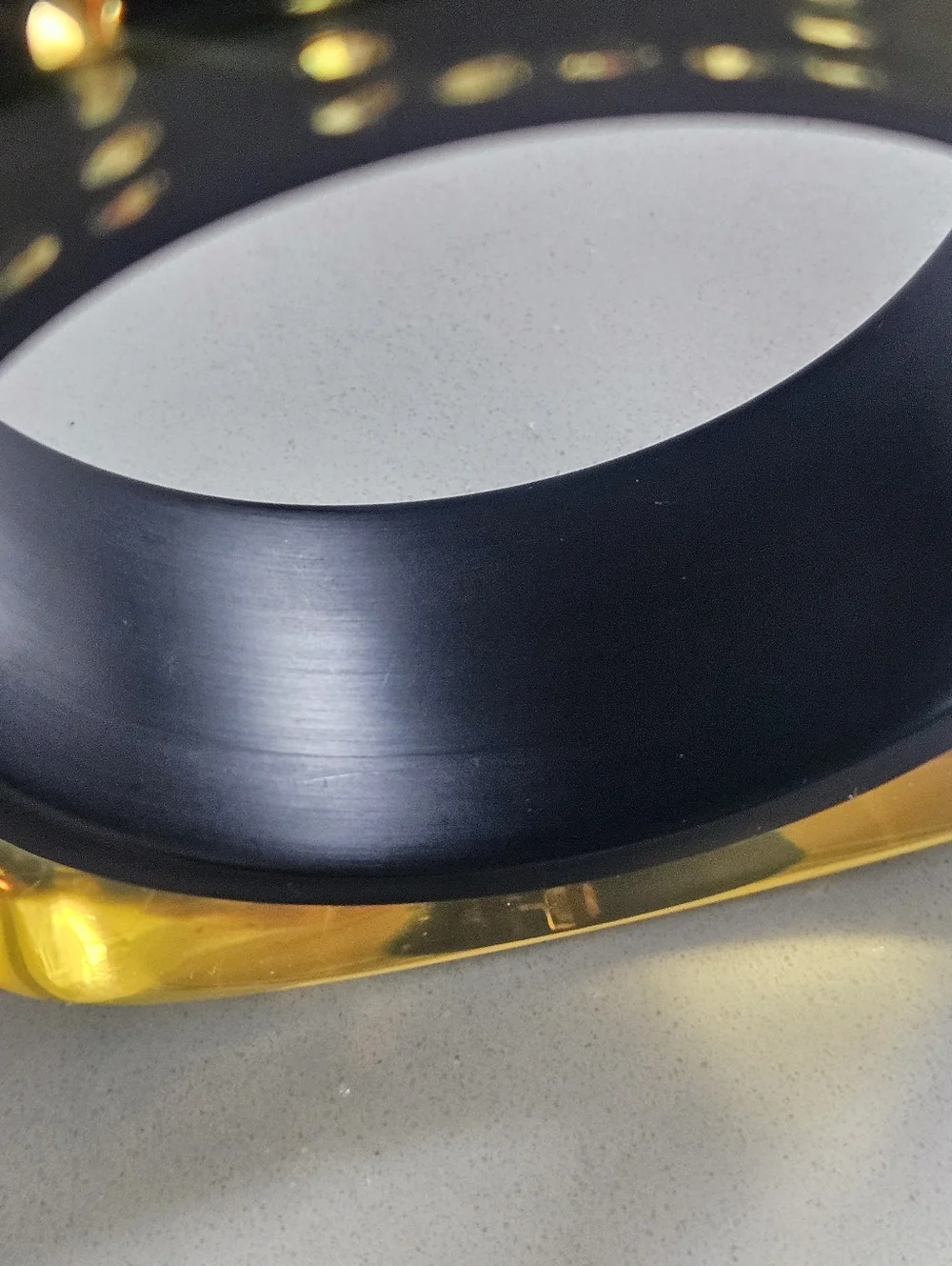 Rare Vintage Luxury Designer Black Yellow Greek Key Lucite Bangle Bracelet - Picture 12 of 14